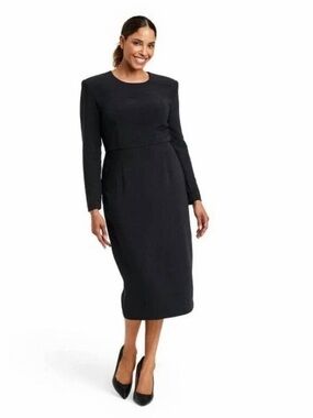 Structured Black Long-Sleeve Midi Dress - Sleek Professional Style
